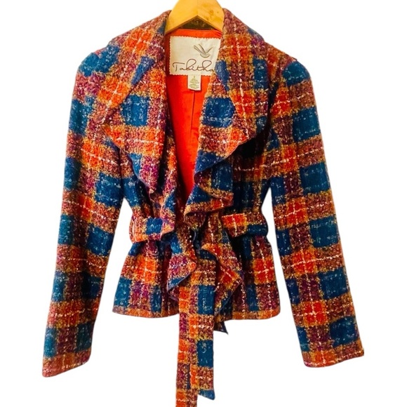 Tabitha Multicolor Boucle Ruffled Wrap Blazer Jacket 2 - Picture 2 of 6